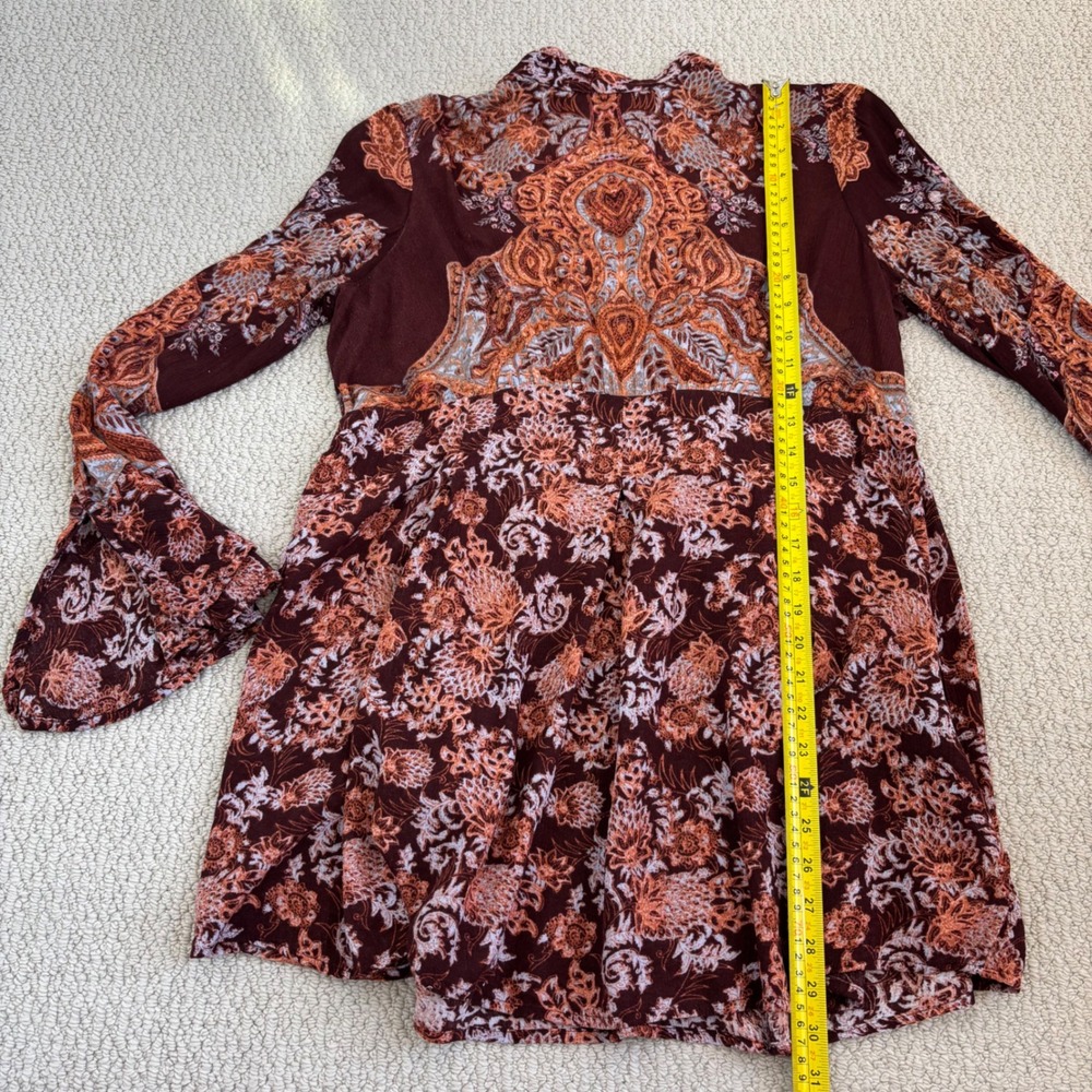 Free People Lady Luck Tunic Medium Burgundy Paisley Open Back Bell Sleeve Hippie - Picture 9 of 14